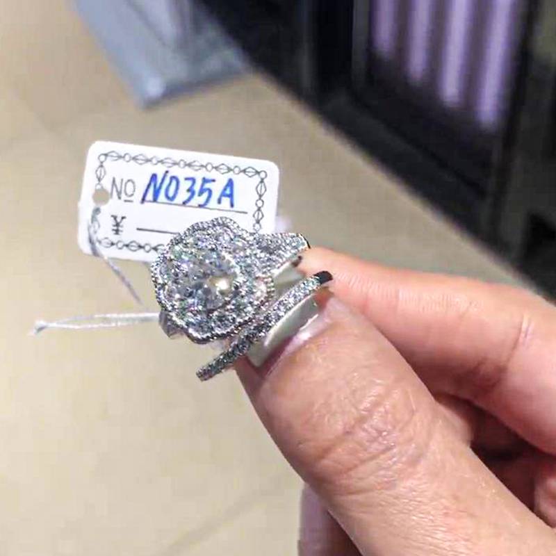 Deluxe Double layered Flower Women's Ring S925 Silver Plated Platinum Primary and Secondary Set Ring Stacked Customized Main Stone Moissanite Diamond 1.0ct/Secondary Stone High Carbon Diamond